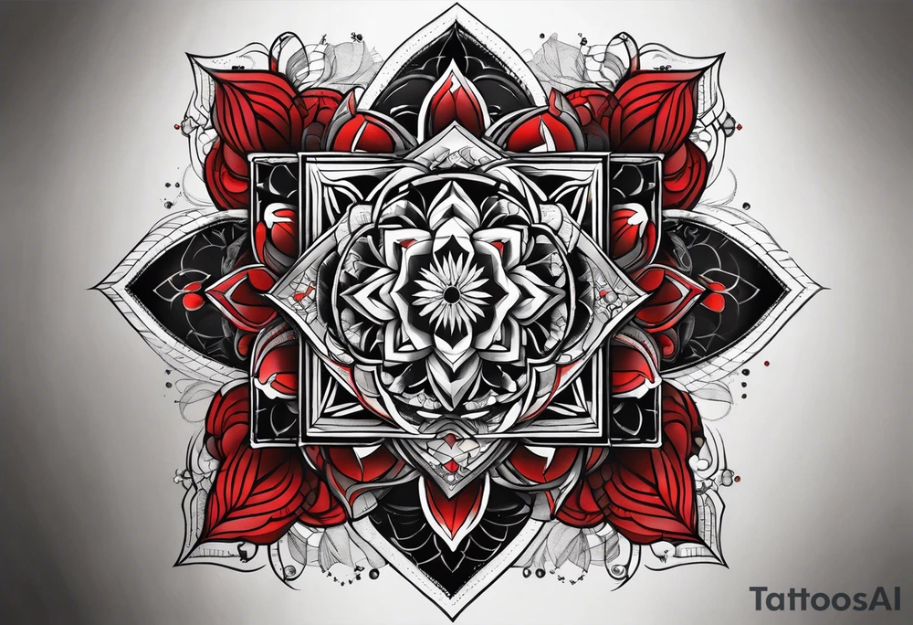 Dillon Forte Knee tattoo with tints of red and sacred geometry tattoo idea