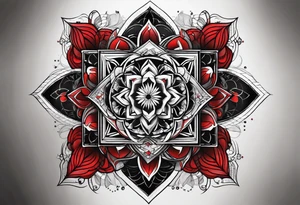 Dillon Forte Knee tattoo with tints of red and sacred geometry tattoo idea