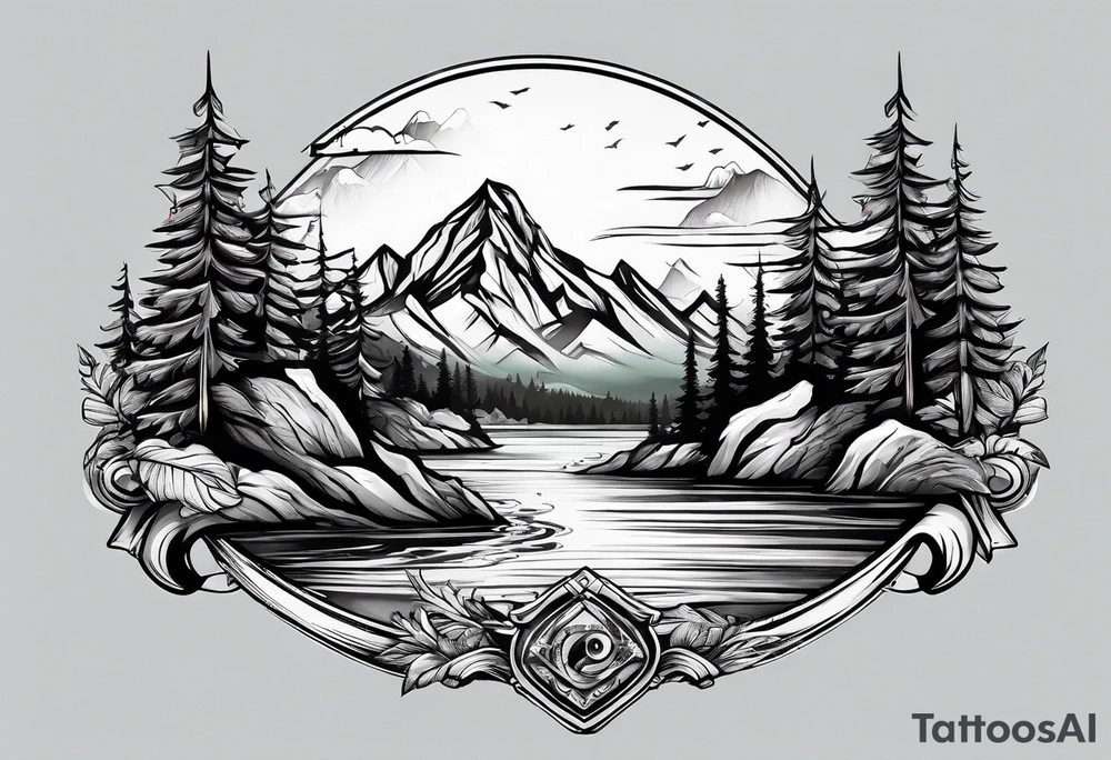 Mountains fishing tattoo idea