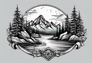 Mountains fishing tattoo idea