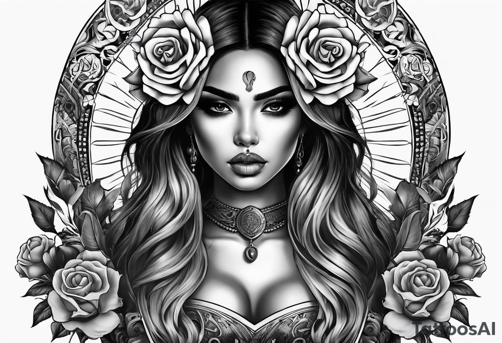 Chicano girl , skull , gun tattoo idea
