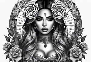 Chicano girl , skull , gun tattoo idea
