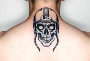 Skull wearing football helmet with initials GG tattoo idea