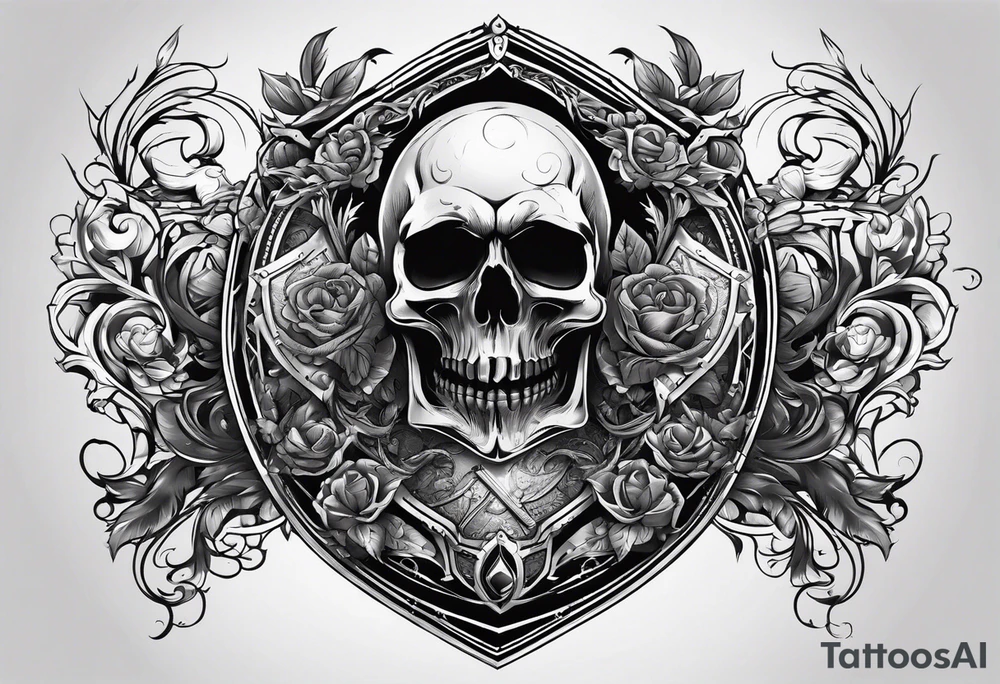 death figures inside a shield tattoo idea