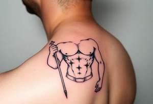 Poseidon showing torso and trident tattoo idea