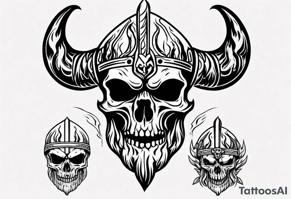 Viking head with skulls and flames tattoo idea