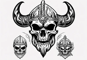 Viking head with skulls and flames tattoo idea