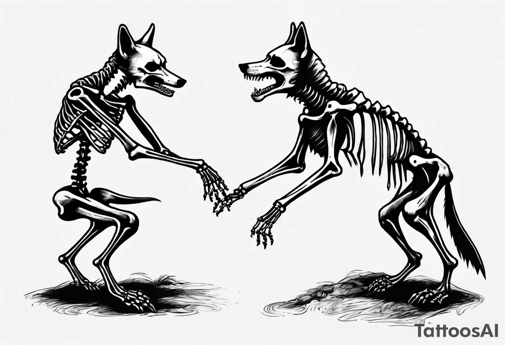 two wolf skeletons dancing with anatomically correct bones tattoo idea two wolf skeletons dancing with anatomically correct bones tattoo idea