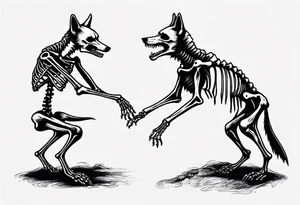 two wolf skeletons dancing with anatomically correct bones tattoo idea