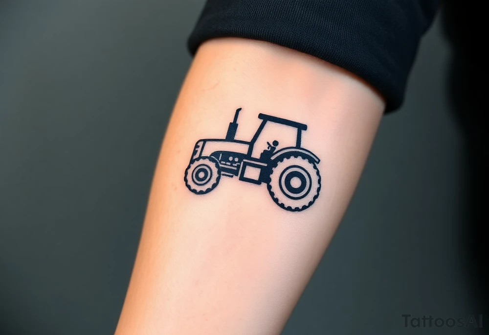 A black and chrome tractor silhouette, with bold shading and a strong, industrial aesthetic. tattoo idea