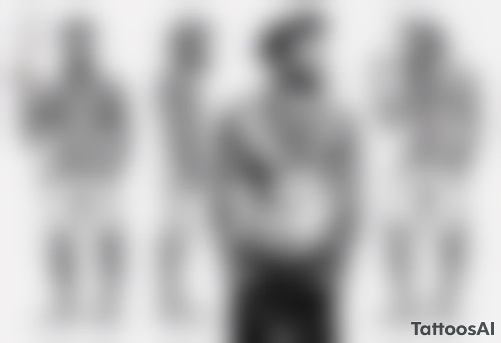 One handsome man with bare torso, full-length, no hat, earrings in his ears stands smoking a cigarette tattoo idea