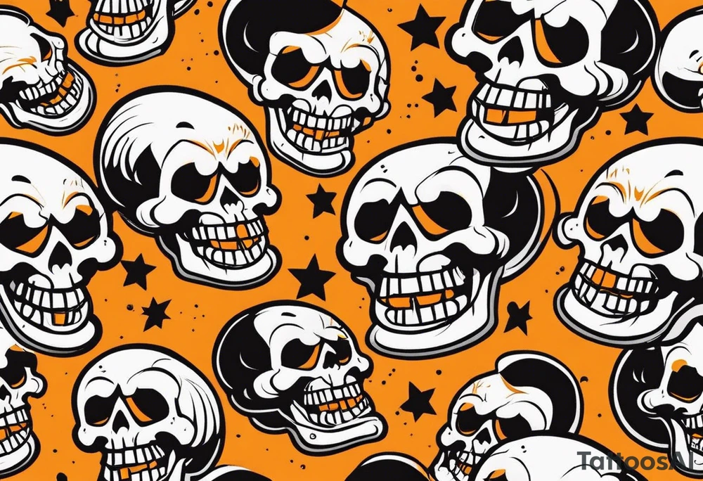 skull laughing black and orange tattoo idea