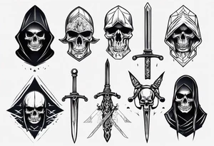 hooded skull sword tattoo idea