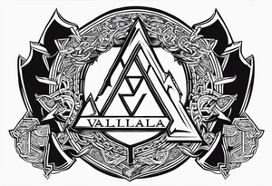 Valhalla steps shield sword axe Valknut chains tattoo idea