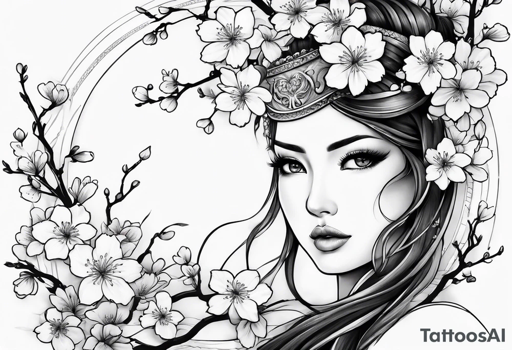 Full sleeve design with cherry blossoms tattoo idea