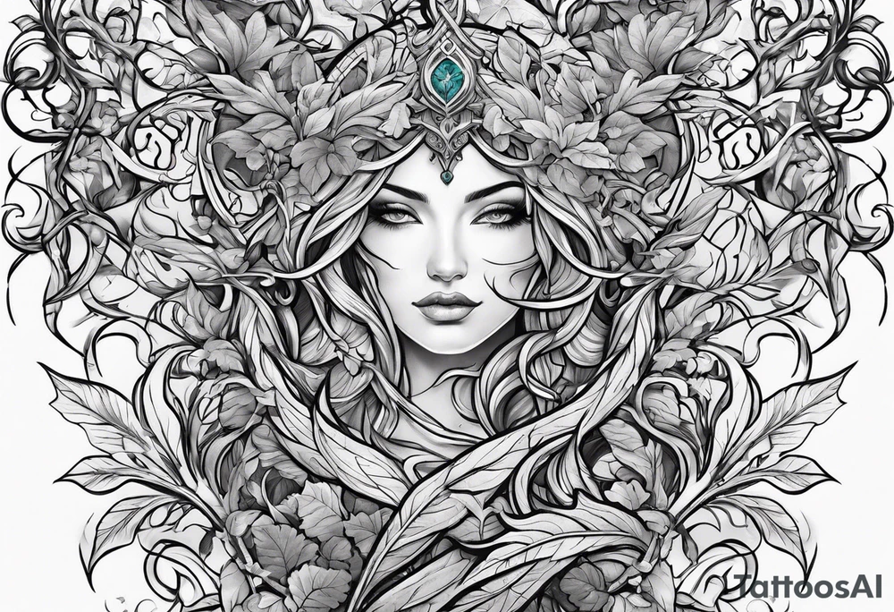 Leafy vines with sword tattoo idea