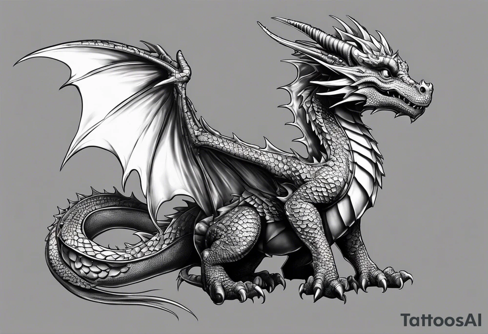 baby dragon with guitar tattoo idea