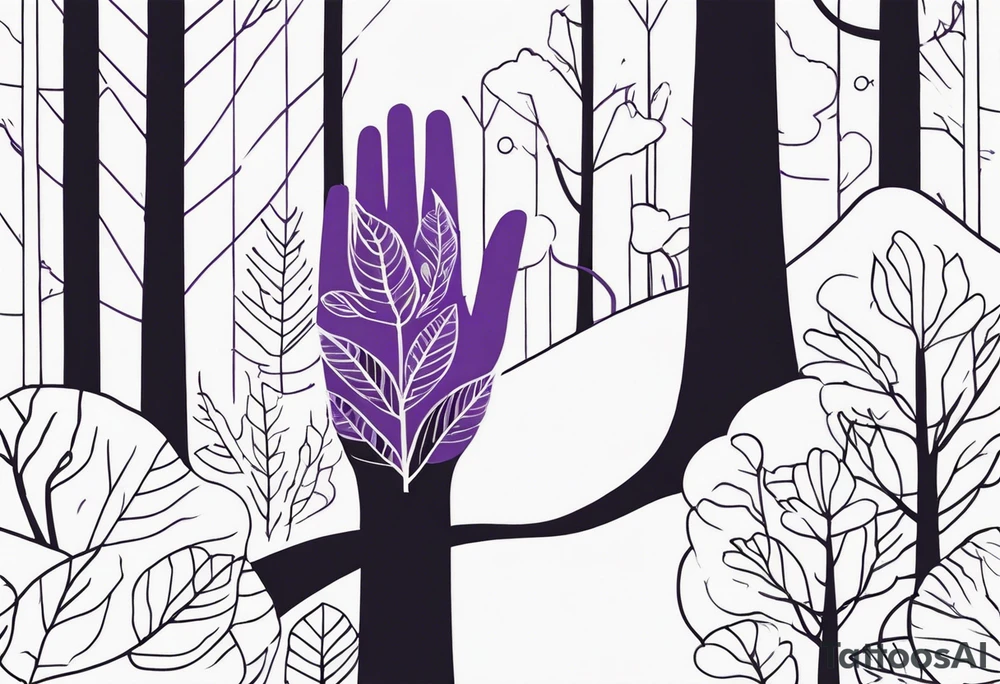 forest, lineswork, purple and black, on hand tattoo idea