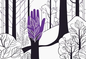 forest, lineswork, purple and black, on hand tattoo idea