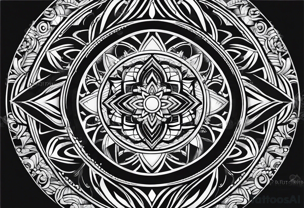 upper arm geometric circles with filipino tribal tattoo idea