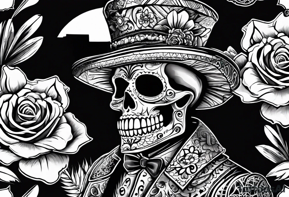 Mexico day of dead  man standing
 skeleton drink tattoo idea
