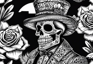 Mexico day of dead  man standing
 skeleton drink tattoo idea