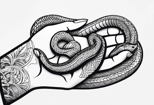 A streched out feminine hand that has a snake all around it tattoo idea