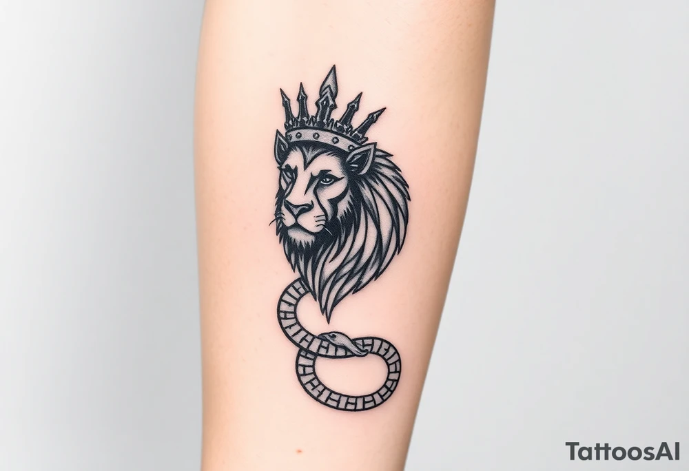 Lion with Egyptian crown and snake. More detailed tattoo idea