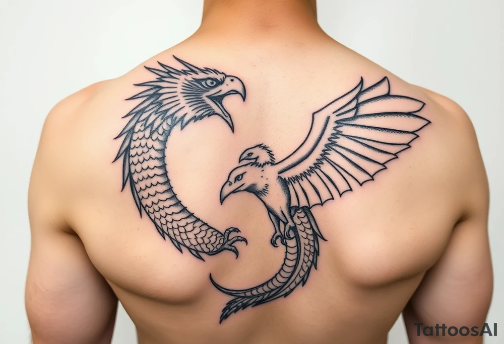 Dragon and hawk intertwined tattoo idea