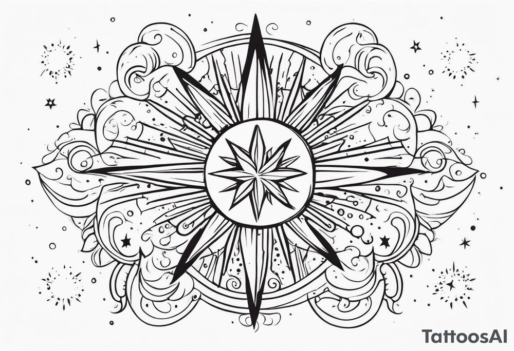 mexican sun stars and moon. Mirrored with swirls and dots and stars tattoo idea