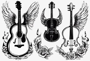 ACOUSTIC GUITAR AND VIOLIN WITH WINGS tattoo idea