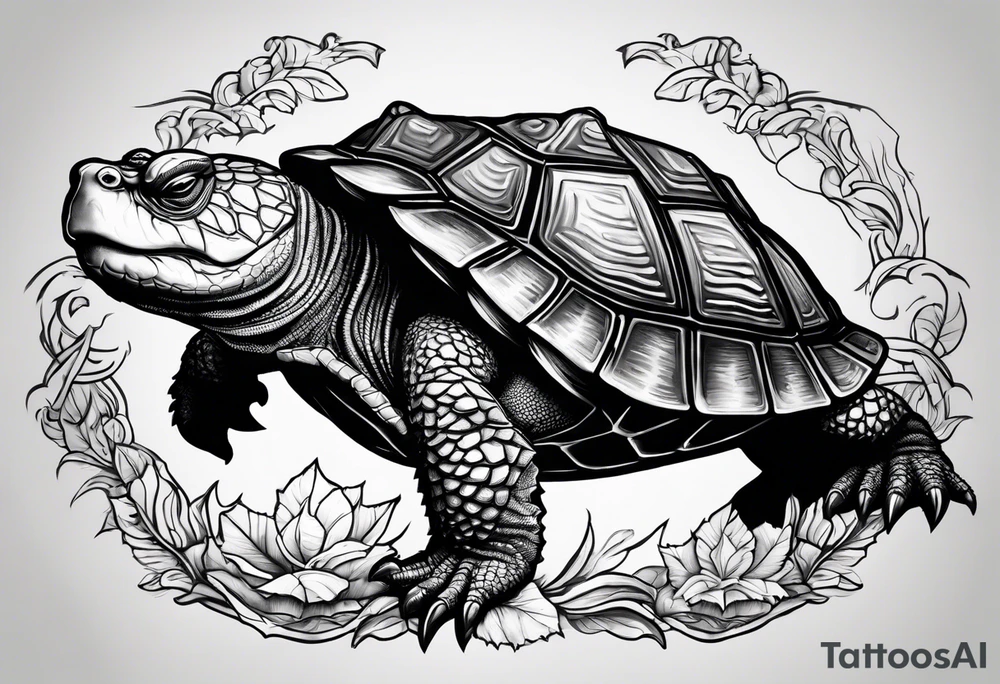 angry alligator snapping turtle, front view tattoo idea