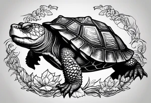 angry alligator snapping turtle, front view tattoo idea