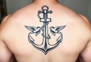Anchor with crossed cannons and chain interwoven. with two swallows. Symetrical, clean. tattoo idea