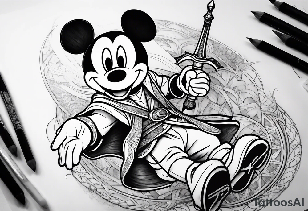 mickey mouse as assassins creed with hidden blade tattoo idea
