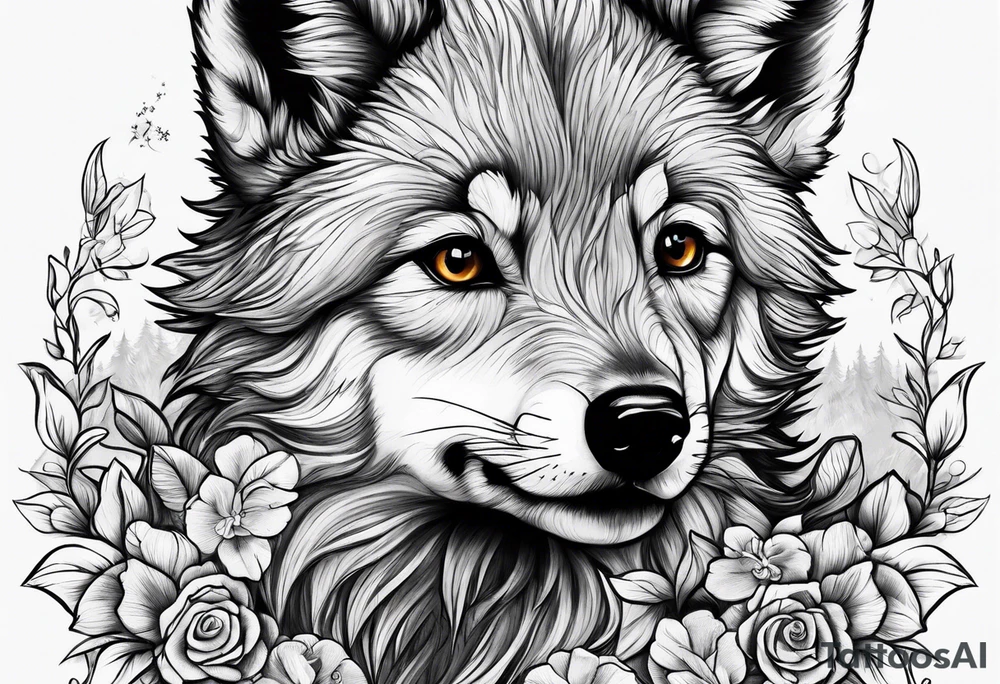 2 wolf cubs adoring and cute tattoo idea