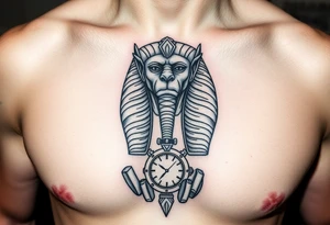6. Esfinge descompuesta
Rostro de la Gran Esfinge, pero desmoronándose en bloques de piedra o arena flotante.

Puedes combinarlo con un reloj de arena dentro del pecho. tattoo idea