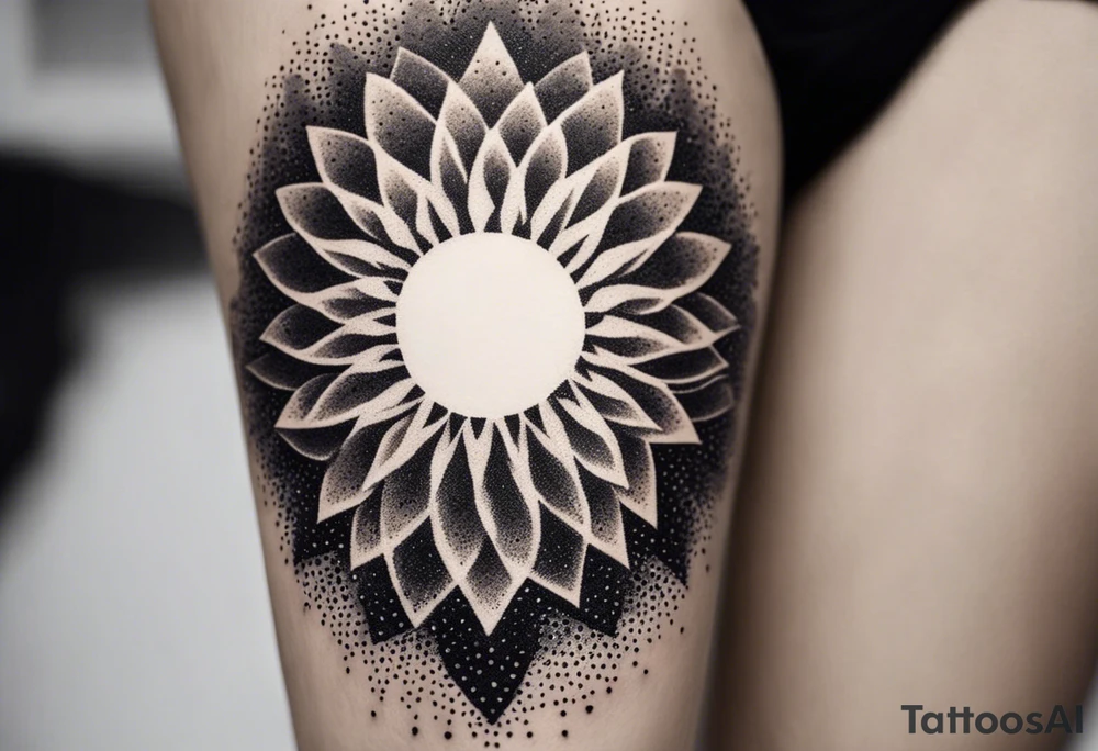 simple sunshine shape made of dots, looks like sun's rays are radiating from centre tattoo idea