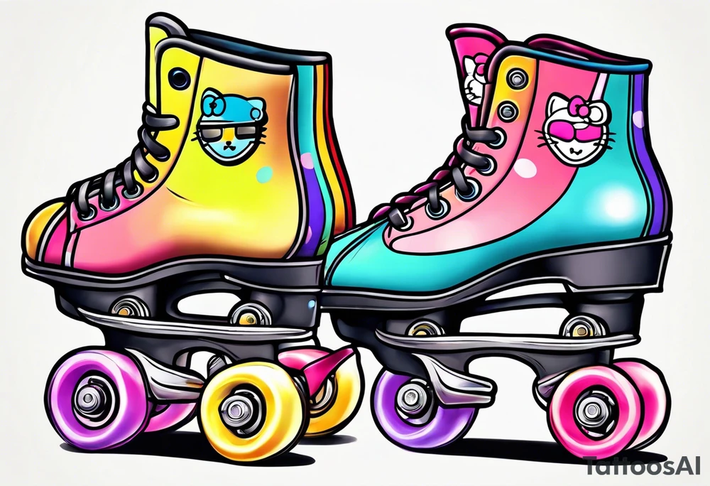 cute, pastel rainbow roller skates tattoo idea
