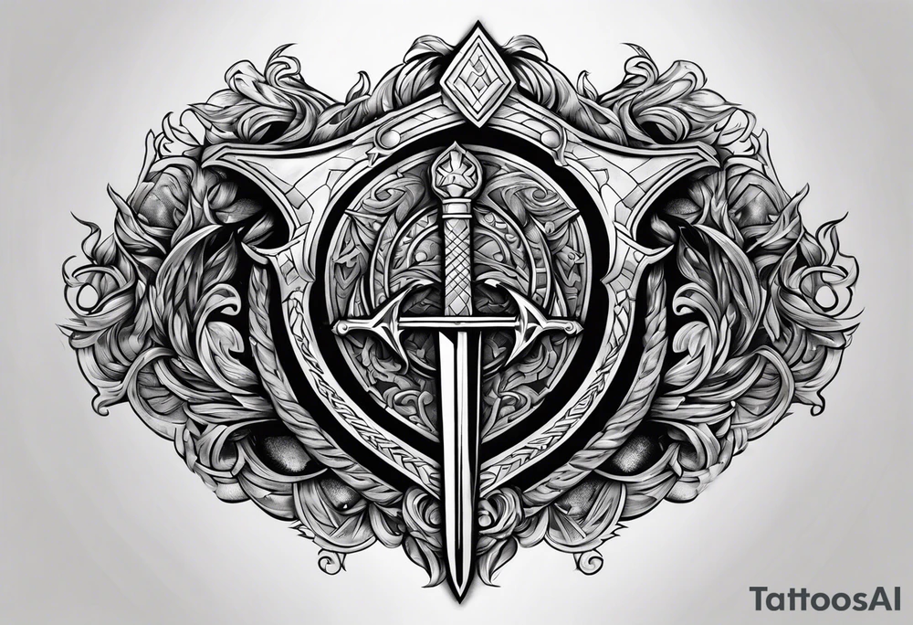 Valhalla shield fire sword tattoo idea