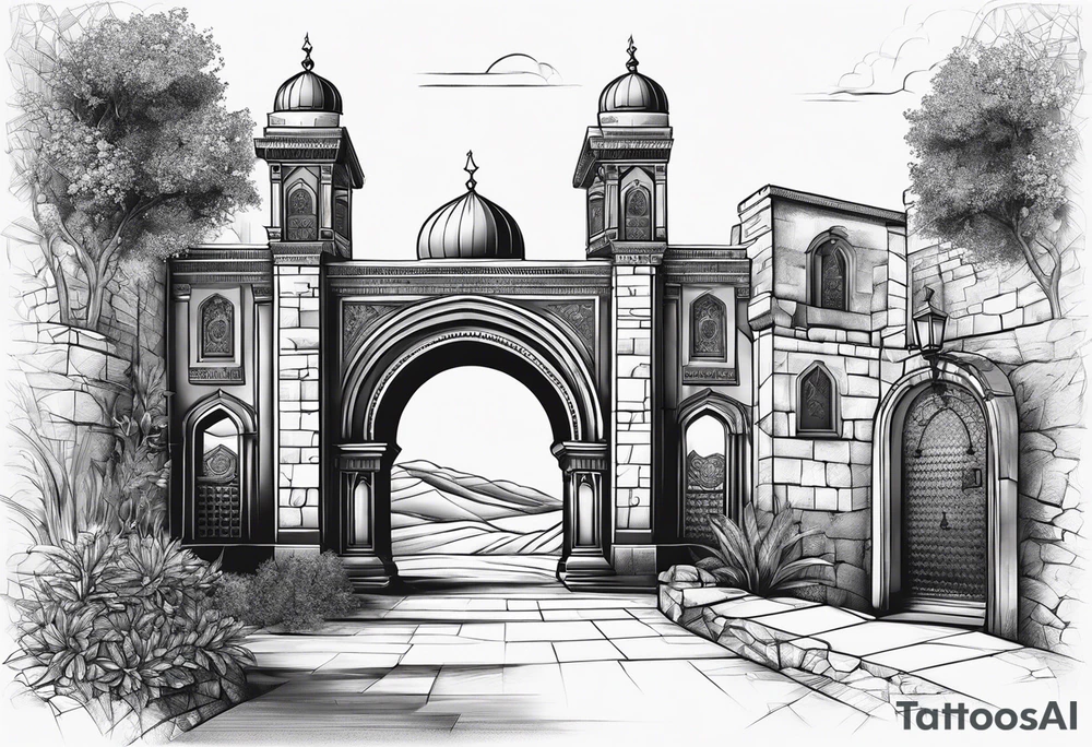 israel town gate vector tattoo idea