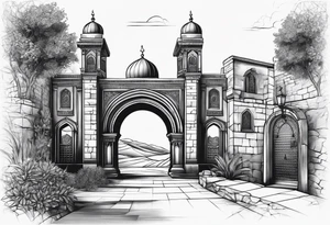 israel town gate vector tattoo idea