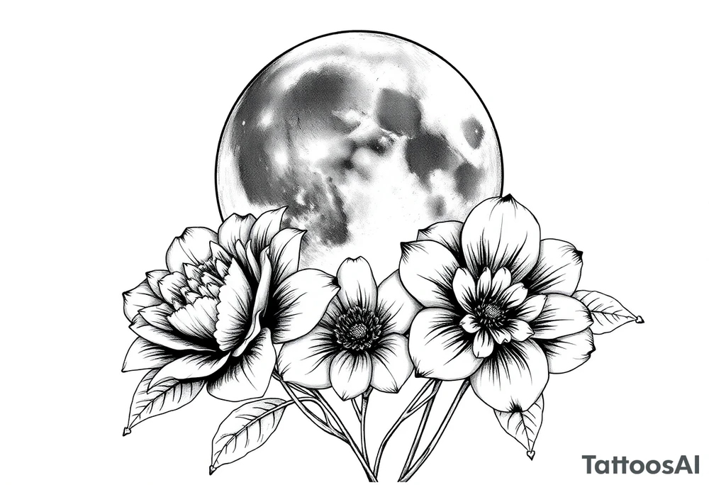 Flowers in front of the moon tattoo idea