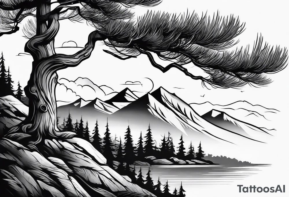 pine tree moutain sleeve tattoo idea
