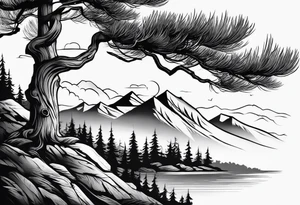 pine tree moutain sleeve tattoo idea