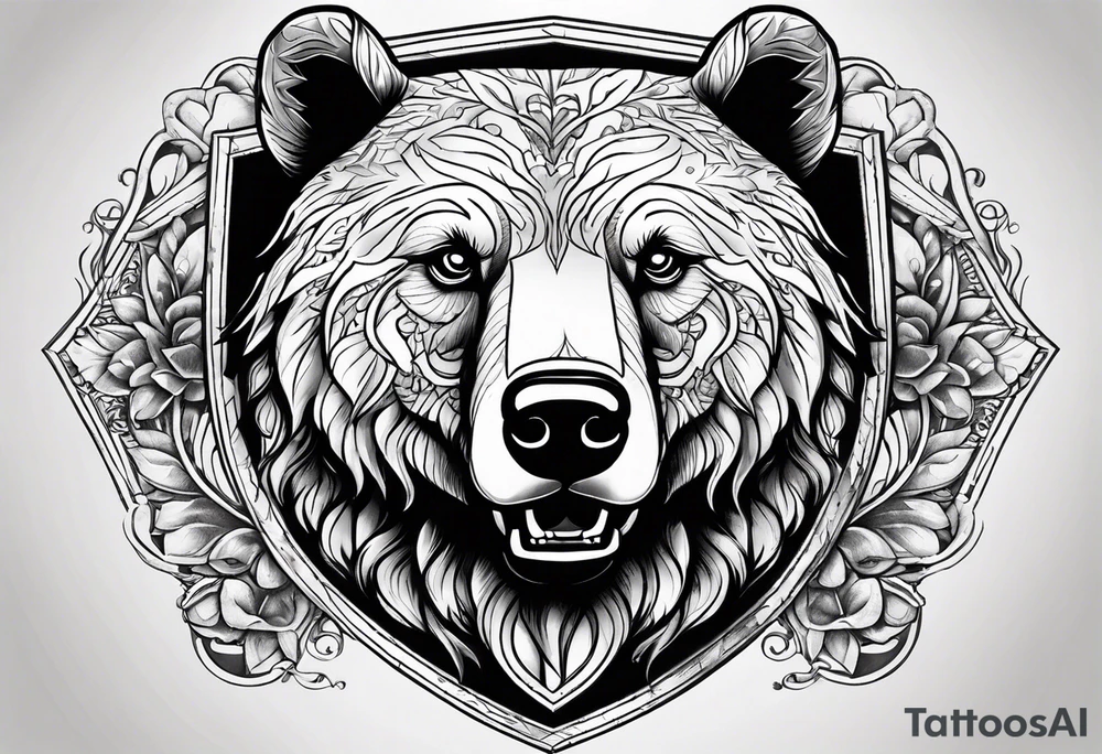 Bear head in the middle of a sheild tattoo idea