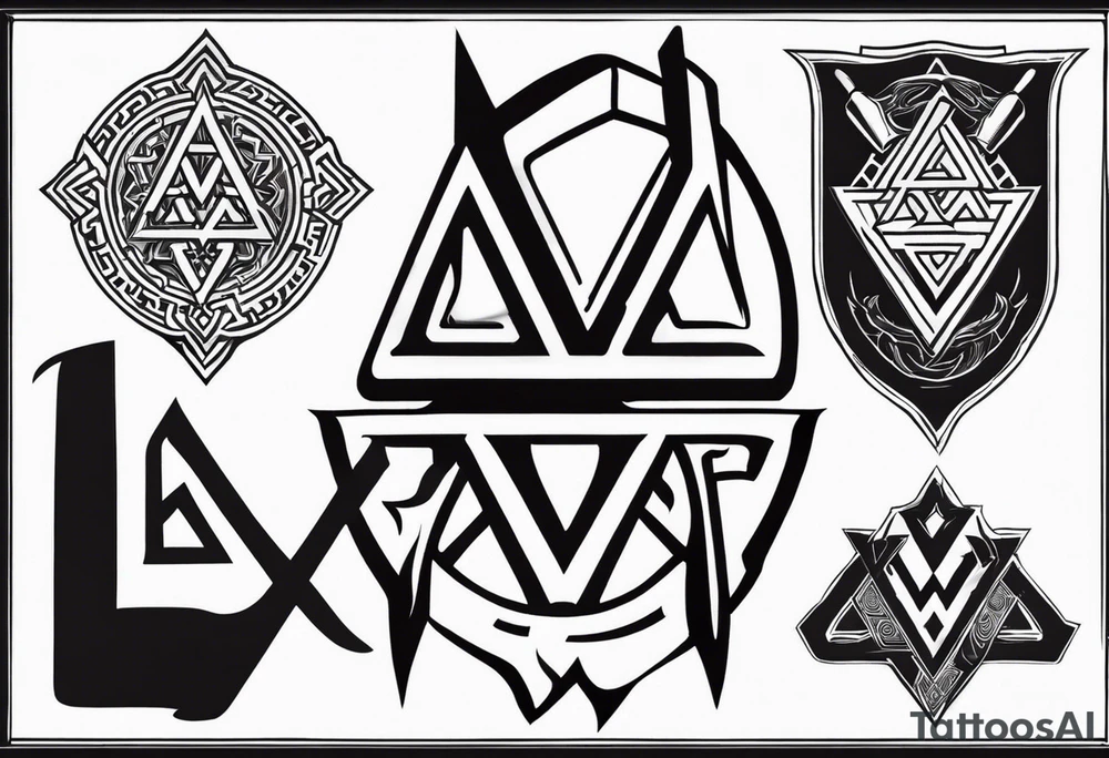 Valhalla sword shield axe Valknut fog tattoo idea