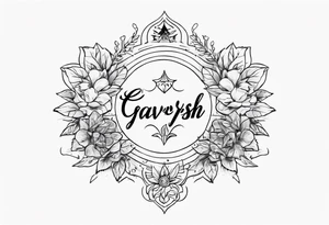 Sketch of tattoo inscription, in nature, above the stomach, under the chest, semicircle, Latin, in the style of letters, the word "GAVRYSH". tattoo idea