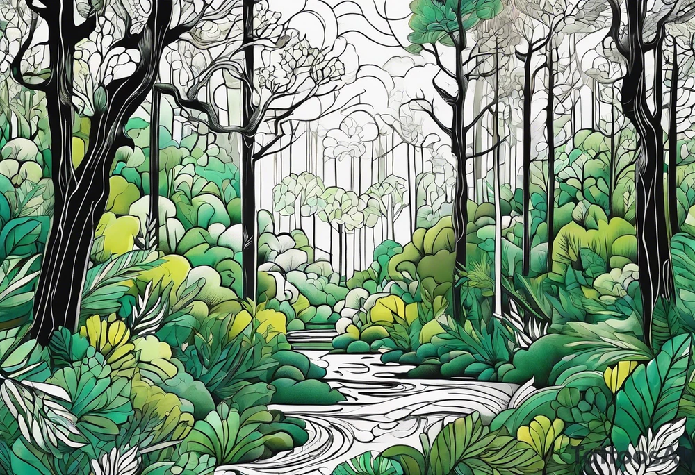 forest, green and black, no people tattoo idea