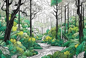 forest, green and black, no people tattoo idea